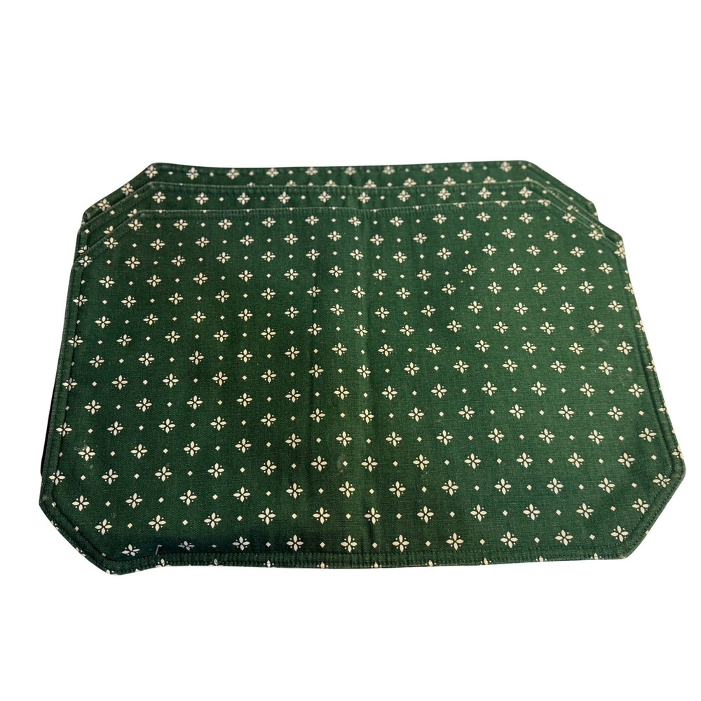 Longaberger Placemats Green Floral Pattern Set of 4 Cotton Farmhouse Table Decor